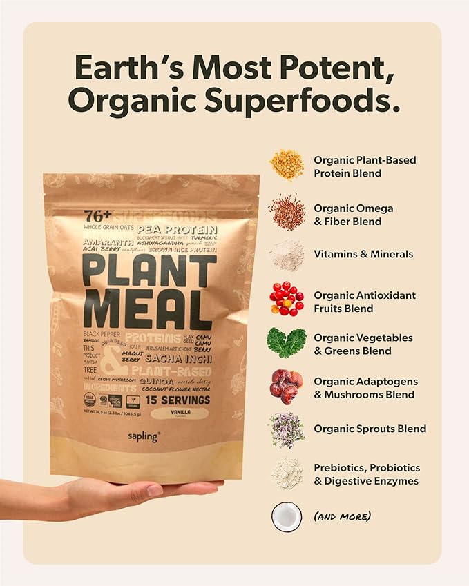 Plant Meal Replacement Shake 25g of 76+ Organic 15 Servings