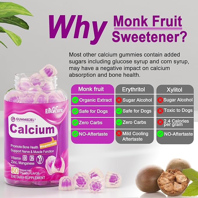 Sugar-Free Calcium Citrate Gummies 1000mg w/Vitamin D3 K2, Magnesium, Zinc, Boron, Manganese, Copper for Bone, Muscle & Immune, Ultimate Absorption Calcium Supplement for Women & Men - Vegan, 120 Cts