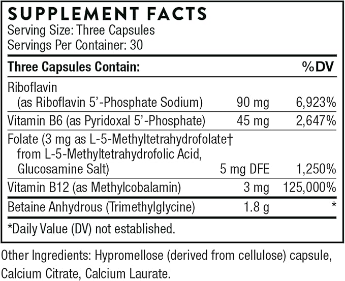 THORNE Methyl-Guard Plus (5-MTHF) with B2, B6, B6, and B12 - 90 Capsules