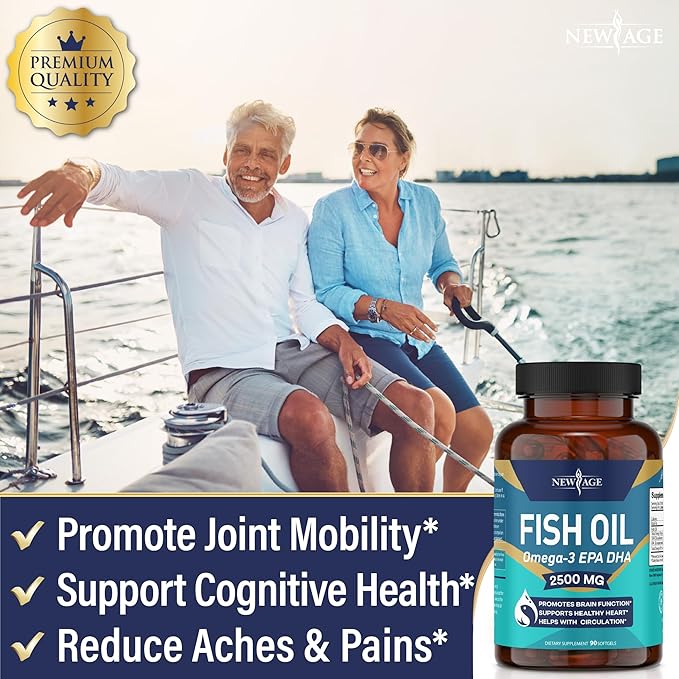NEW AGE Omega 3 Fish Oil 2500mg Supplement (90 Softgels 1))