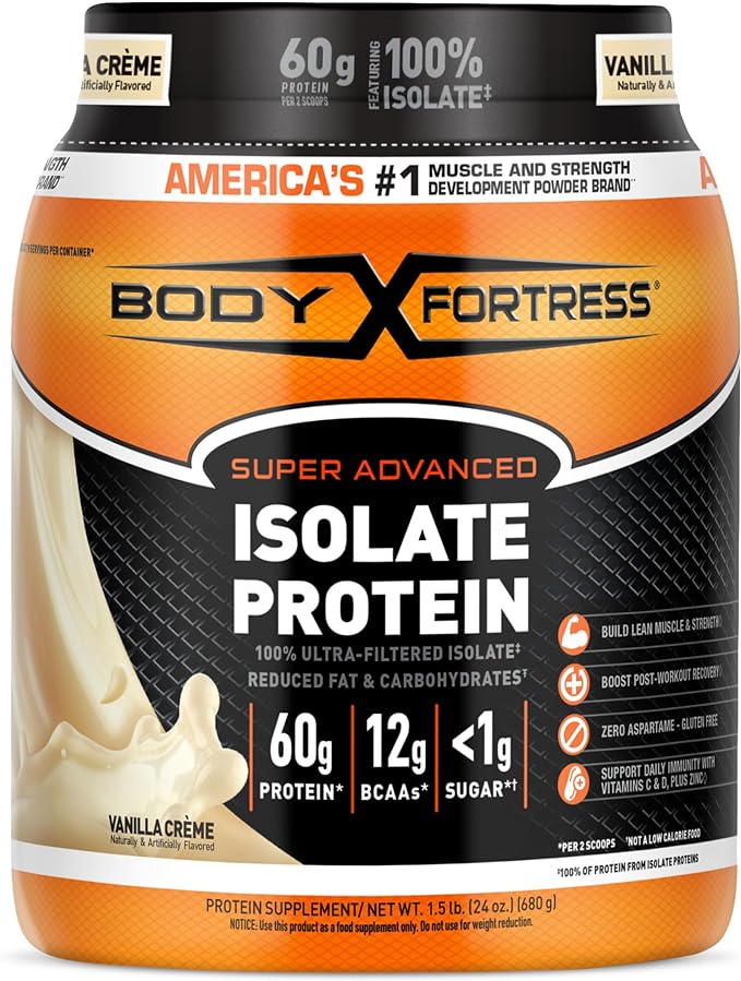 Body Fortress Super Advanced 100% Ultra-filtered 60g Protein 12g BCAAs 2 Scoops, 1.5lbs