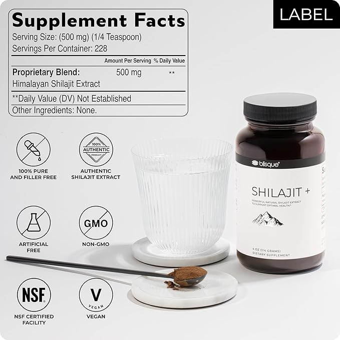 Blisque - Pure Himalayan Organic Shilajit 228 Servings 7.5 Month