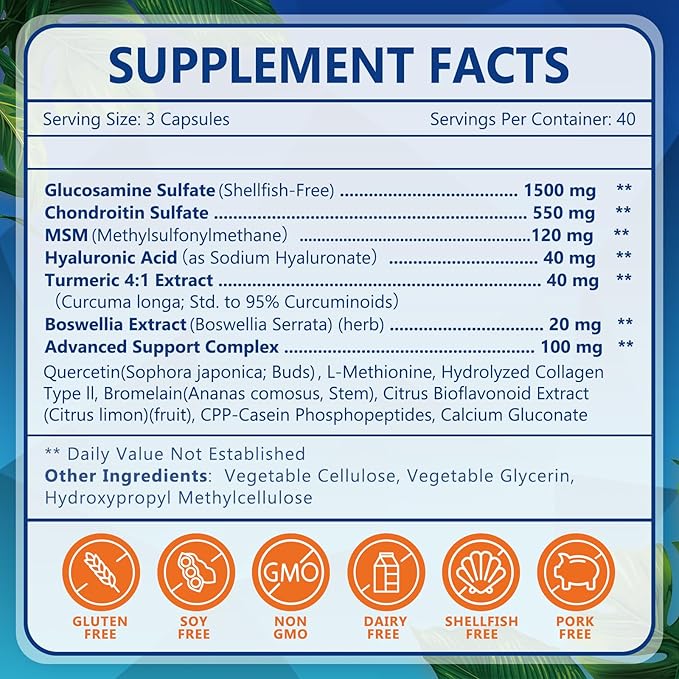 NATURE TARGET Glucosamine Chondroitin MSM, Joint Health,120 Capsules, 40 Servings
