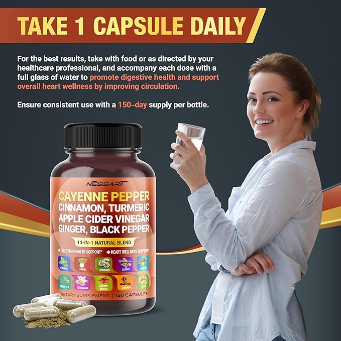 Cayenne Pepper 14,000mg Supplement 14-in-1 Natural 150 Count