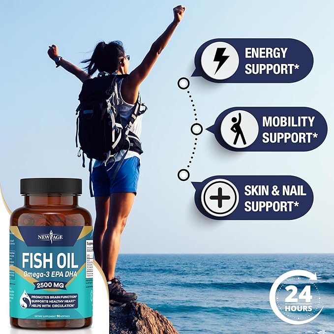 NEW AGE Omega 3 Fish Oil 2500mg Supplement (90 Softgels 1))