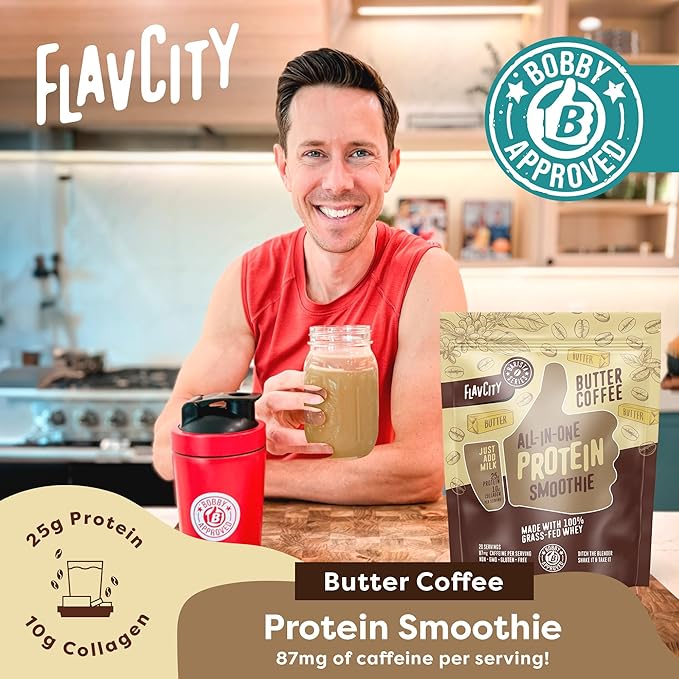 FlavCity Protein Powder Smoothie, Butter Coffee 100% Grass-Fed (25g of (33.02 oz)
