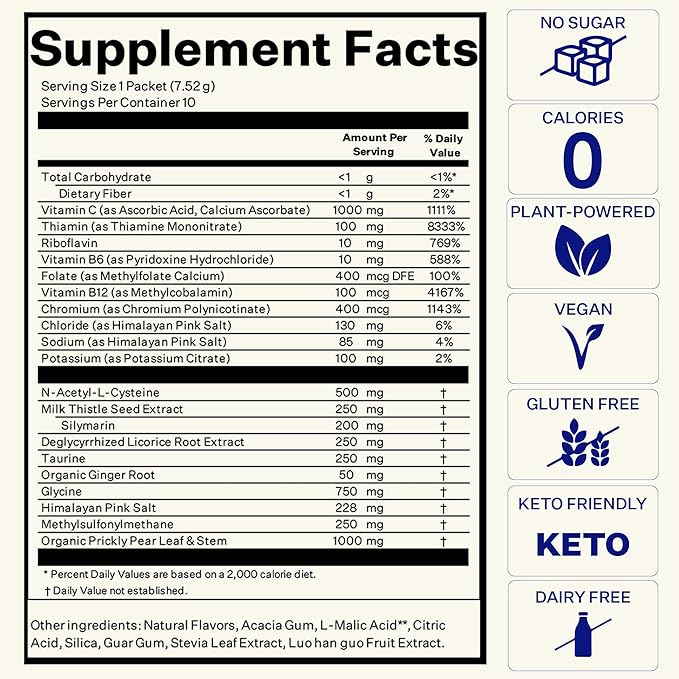 Blueshift Pre-Game - Pre Drinking NAC Supplement, Electrolytes Powder Packets, Hydration Packets, Pre Alcohol Liver Support with Ginger, Cysteine, Milk Thistle, No Sugar Powder Sticks (10 Pack)