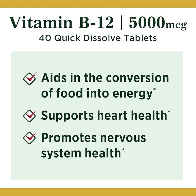 Nature's Bounty Vitamin B12, Quick Dissolve 5000mcg, 40 40 Tablets