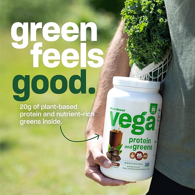 Vega Protein and Greens Protein Powder, Chocolate 20g Plant 1.2 lbs