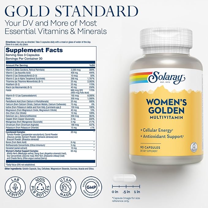 SOLARAY Women's Golden Multi-Vita-min Capsules, 90