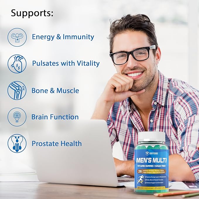 Multivitamin for Men Gummies, Vitamins A D3 K2 K2 E 3, CoQ10, CoQ10, Calcium, 120 Cts