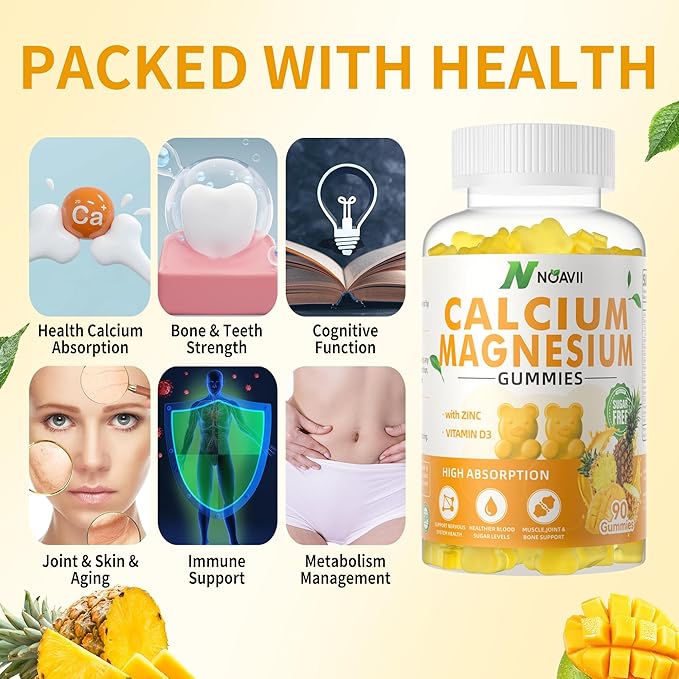 Calcium Magnesium Zinc Gummies with Vitamin D3, ashwagandha Flavor-180 Count