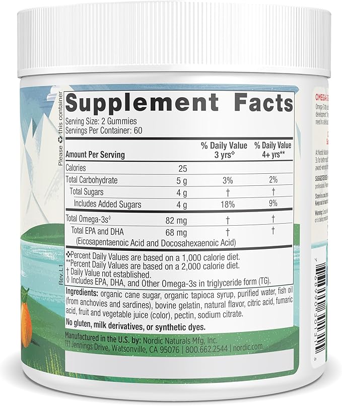 Nordic Naturals Nordic Omega-3 Gummies, Tangerine 120 Gummies 82 mg Omega-3s with 60 Servings