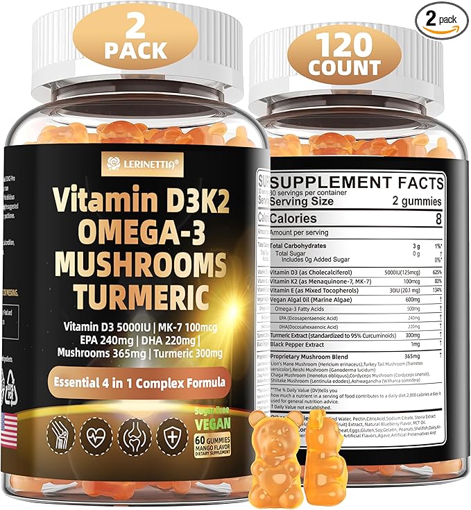 Vitamin D3 5000IU + K2 (MK-7) 100mcg, with 3, Turmeric