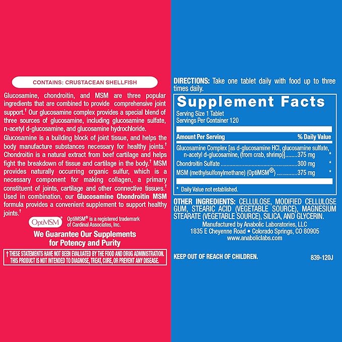 Anabolic Laboratories Glucosamine Chondroitin MSM Joint 120 Tablets