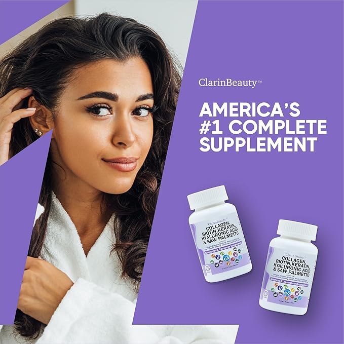 ClarinBeauty 100% Natural Collagen Pills 1000mg 10000mcg Keratin 2500mg Hyaluronic