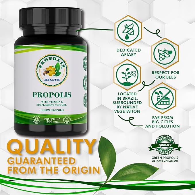 Propolis Health Propolis Capsules 1000mg-Daily 2 Capsules 50 Days (100 Capsules)