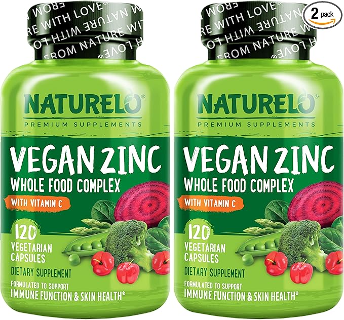 NATURELO Vegan Zinc Immune Support Capsules 120 Capsules (2 Pack)