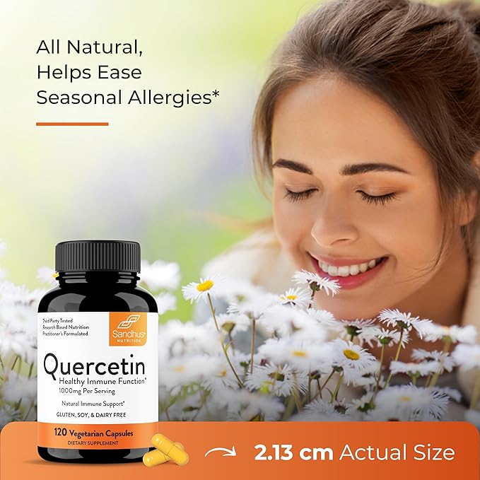 Sandhu's Quercetin Vegetarian Capsules Supplements 120 Count (Pack of 1) | Bioflavonoids for Immune Support & Respiratory Health, Seasonal Allergy Support | Quercitin for Men and Women