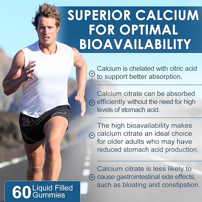 Calcium Citrate 1000mg, Calcium Gummies with Calcium & Magnesium 2:1 Ratio, Plus Vitamin D3, Zinc, B6 & Potassium – High Absorbable Calcium Chewable, Bone & Muscle Support, Vegan, Sugar-Free, 120Cts