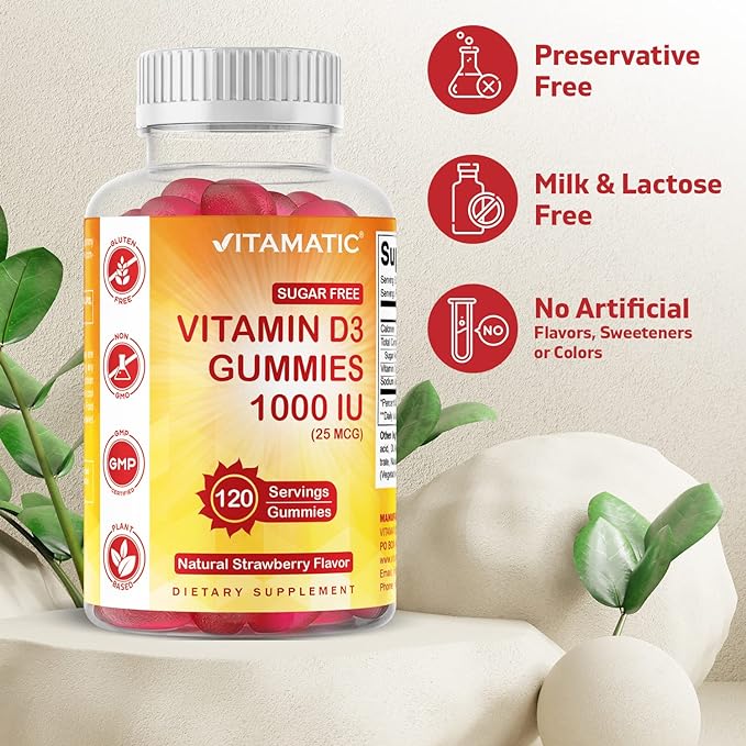 Vitamatic Sugar Free Vitamin D3-120 Pectin 120 Servings (1000 IU)