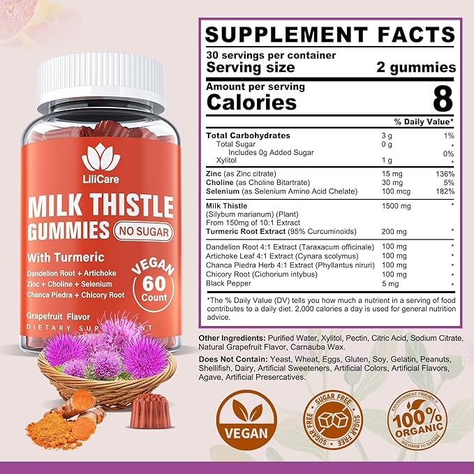 1Pack Liver Cleanse Detox & Repair -1500mg Milk 80% Silymarin, 10-IN1 Supports