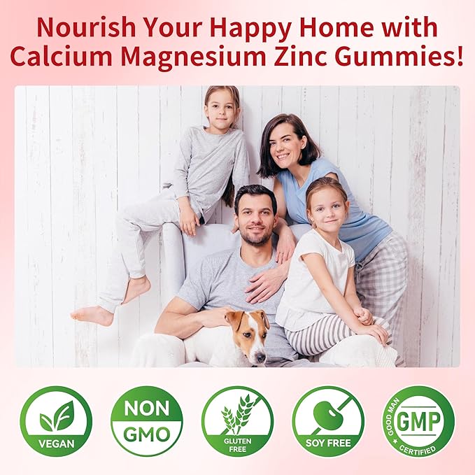 Calcium Magnesium Zinc Gummies with Vitamin D3, ashwagandha Flavor-180 Count