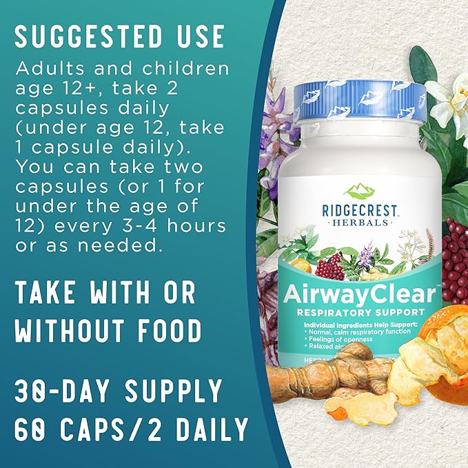 Ridgecrest Herbals AirwayClear, Lung Health and (60 Vegan 30 Serv)