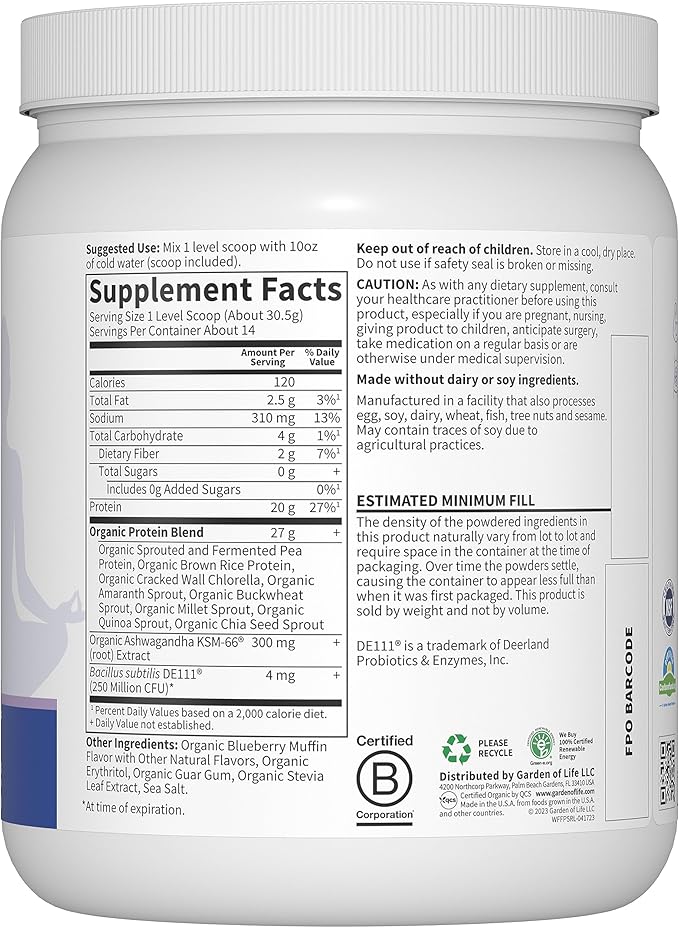Garden of Life Functional Protein Stress Relief 20g Organic KSM-66, Vegan 14 Servings