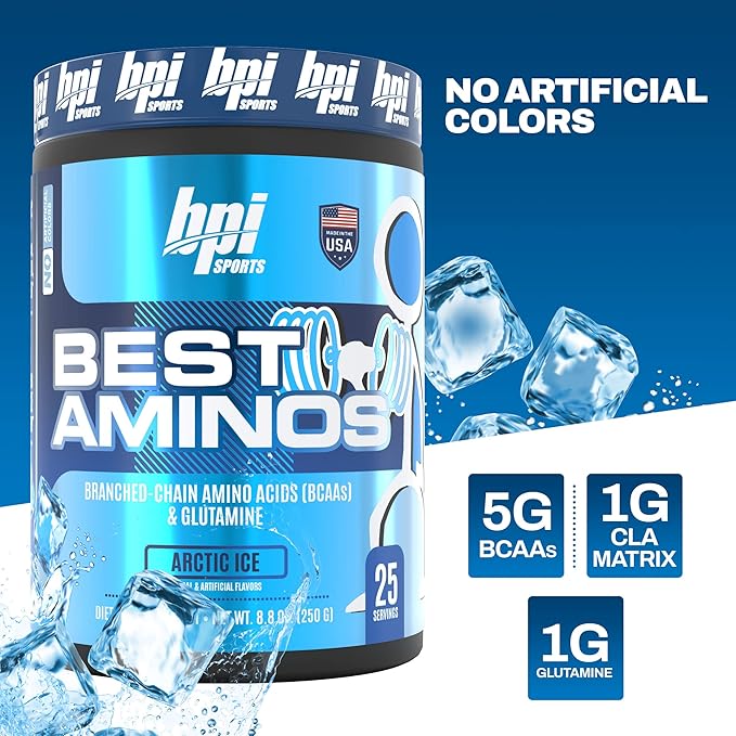 BPI Sports Best Aminos - BCAA Powder Post Workout & Glutamine Recovery Drink with Branched Chain Amino Acids for Hydration & Recovery, for Men & Women - Arctic Ice - 25 Servings