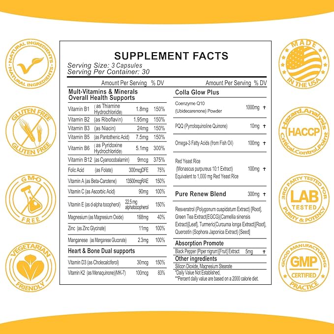 CoQ10 | Coenzyme Q10 1000mg PQQ 3 Fish D3 K2 K2 & 90 Capsules