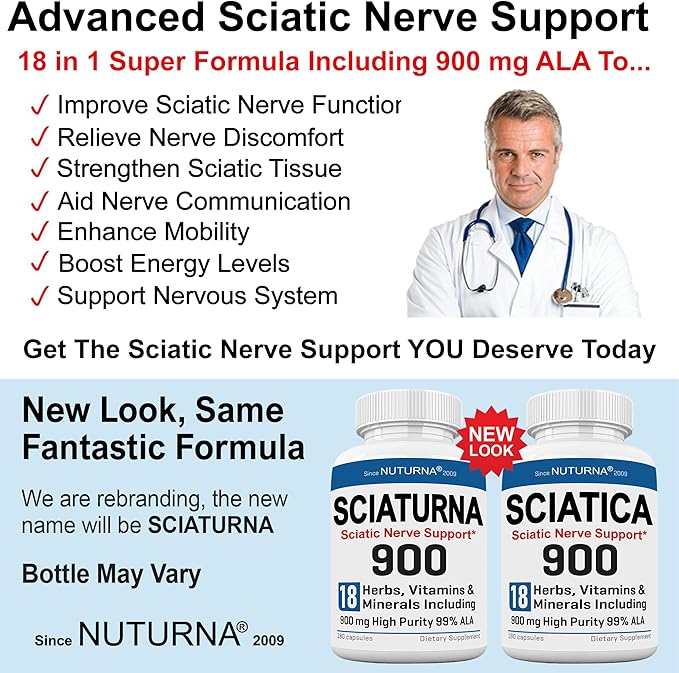 Sciatica Nerve Support Supplement with 900 HP-99 Alpha 18 in 1 Natural 180 Capsules