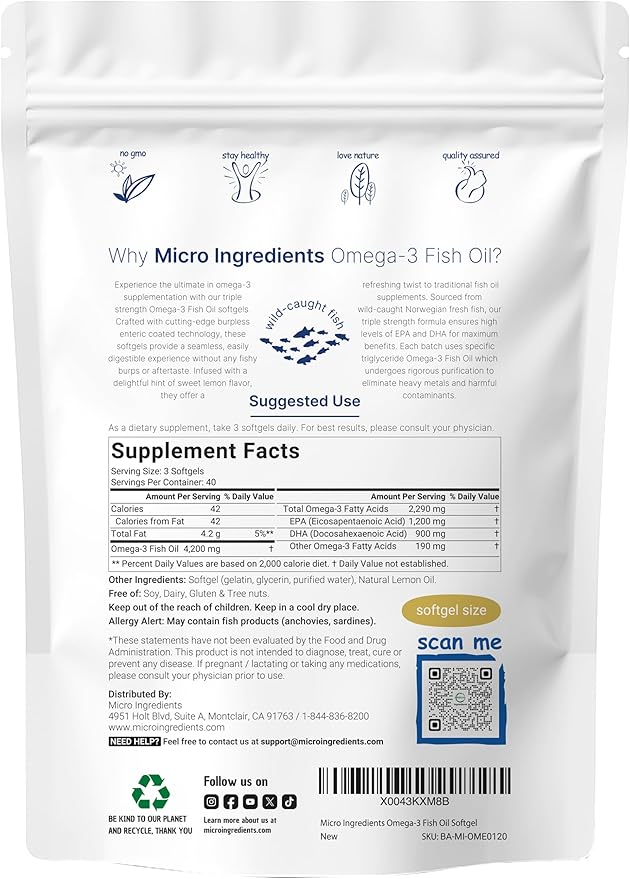 Triple Strength Omega 3 Fish Oil 4200mg Per 120 Softgels 1200mg + 900mg |