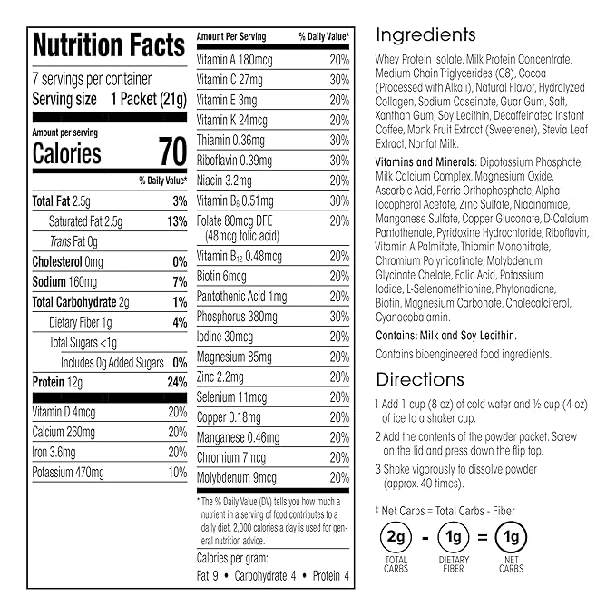 WonderSlim Keto Meal Replacement Shake, Chocolate, Low Carb, C8 MCTs, 12g Protein, Collagen, 25 Vitamins & Minerals, Gluten Free (7ct)
