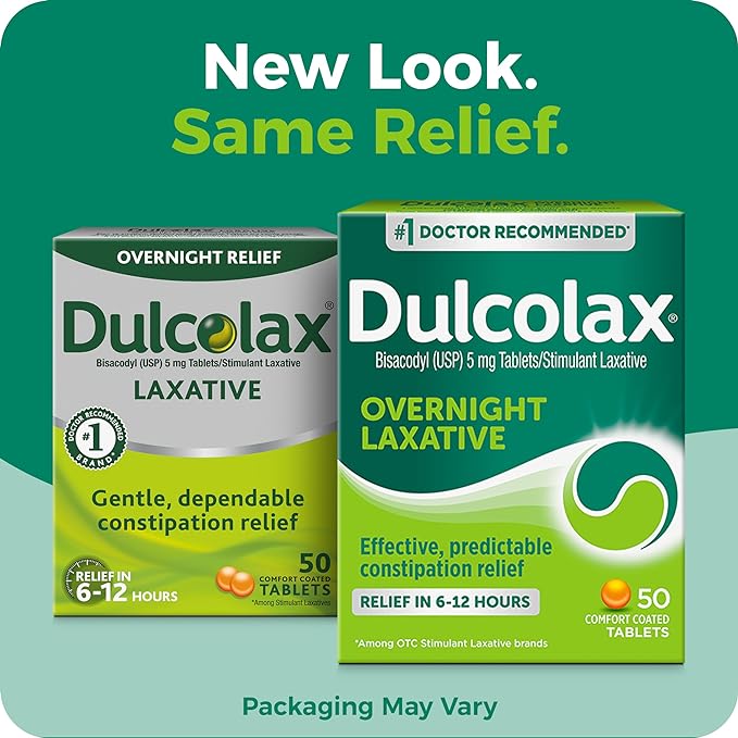 Dulcolax Overnight Relief Laxative Tablets, Bisacodyl 5 mg, 50 Count 125 mg, 18 Count