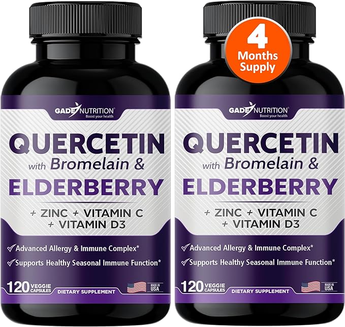 Quercetin with Vitamin C and Zinc 500mg - D3 - 6 in 1 Daily 4 Months
