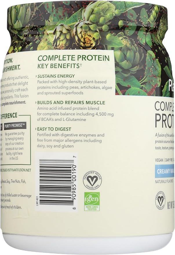 PlantFusion Complete Vegan Protein Powder - Plant Based Protein Powder With BCAAs, Digestive Enzymes and Pea Protein - Keto, Gluten Free, Soy Free, Non-Dairy, No Sugar, Non-GMO - Vanilla Bean 1 lb