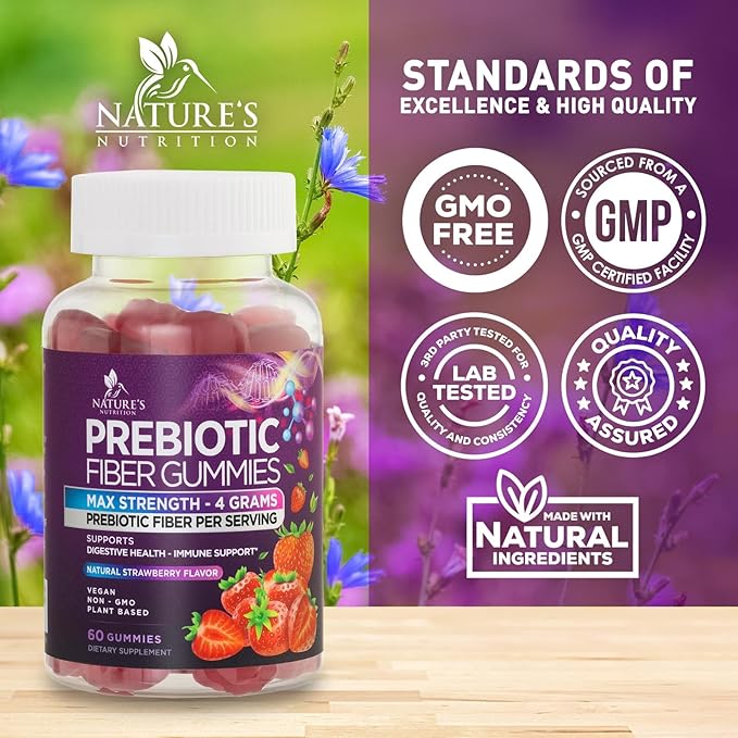 Fiber Gummies for Adults, Daily 4g Gummy Fiber Supplement, Prebiotic Digestive Health Support - Plant Based Soluble Fiber, Supports Regularity & Digestion for Adults Non-GMO - 60 Gummies