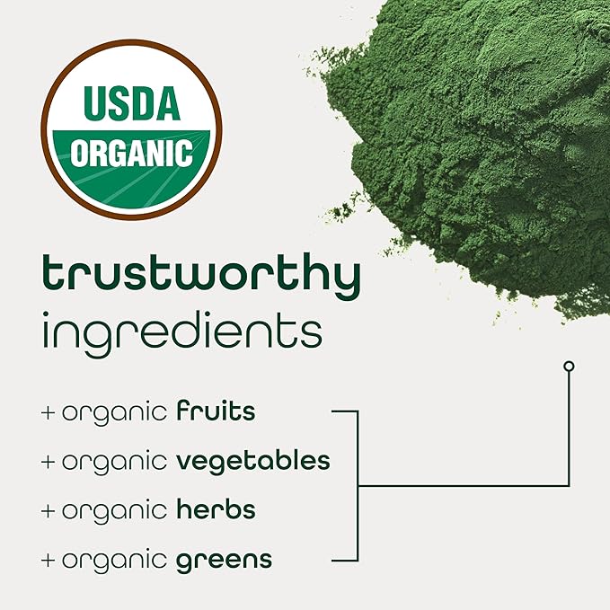 Zena Organic Super Greens Powder, 70+ Superfoods Drink Mix, 0 Sugar, 3G Fiber, Fruits, Veggies, Spirulina, Chlorella, Antioxidants, Pre & Probiotics, Digestive Enzymes, Mixed Berry Flavor, 30 Servings