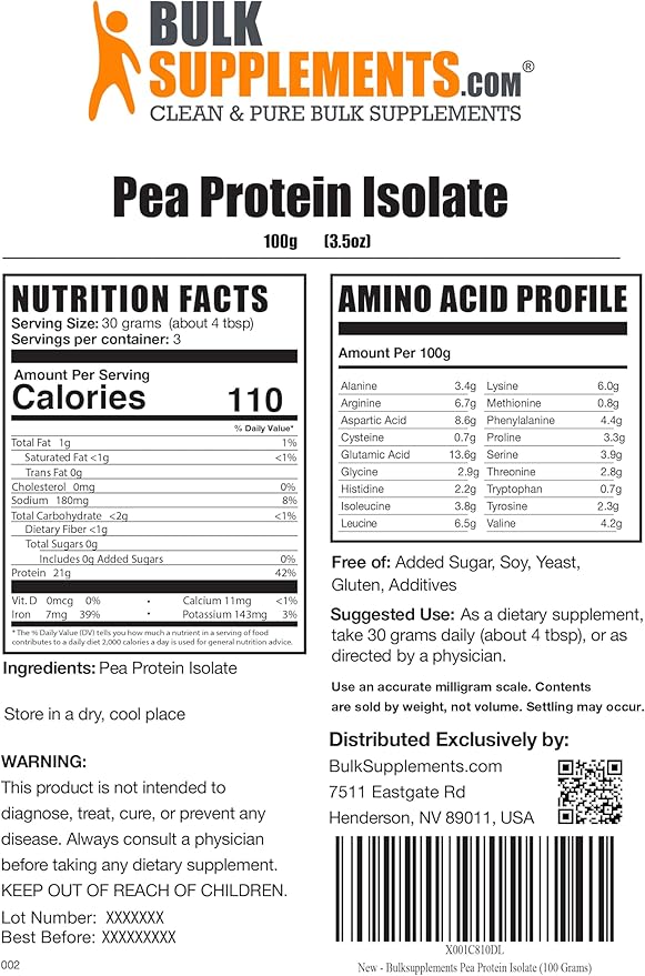 BulkSupplements.com Pea Protein Powder 30g per 100g (3.5 (3.5 oz) 1)