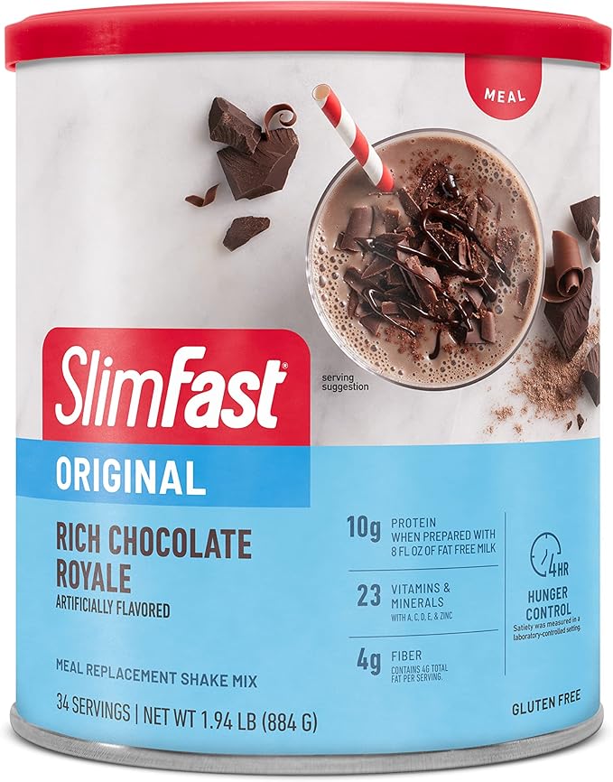 SlimFast Original Meal Replacement Powder, Rich Chocolate Royale, Weight Loss Shake Mix, 10g of Protein, 34 Servings (Packaging May Vary)