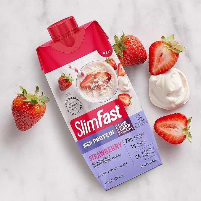 SlimFast Protein Shake, Strawberry- 20g Protein, 24 Vitamins 11 Fl 12)