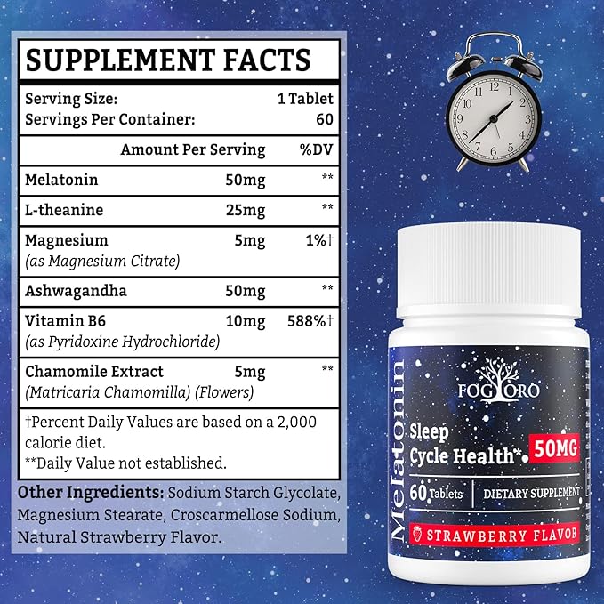 Fogoro Powerful Melatonin -Fall Asleep Faster, 60 Count 2)