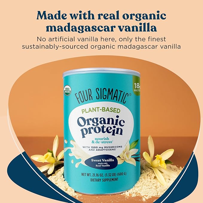 Four Sigmatic Organic Vegan Protein Powder 18g Plant-Based 21.16oz, 15 15 Servings
