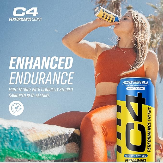 C4 Energy Drink 16oz (Pack of 12) - Frozen Bombsicle - Sugar Free Pre Workout Performance Drink with No Artificial Colors or Dyes