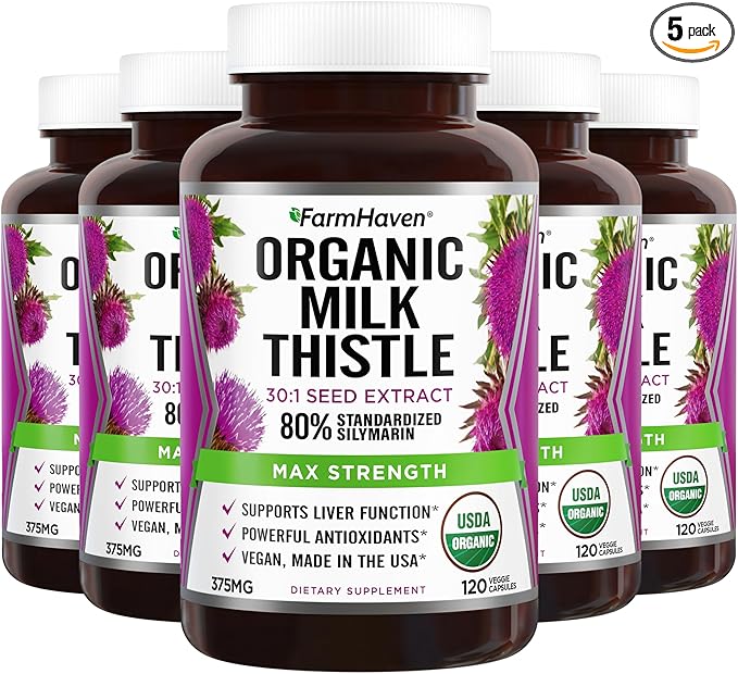 FarmHaven Silymarin Milk Thistle Capsules 11250mg Strength 30X Concentrated 80% Standardized 120 Veggie 5