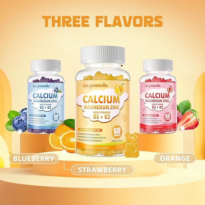 Calcium Magnesium Zinc Gummies with Vitamin D3 & K2 - High Potency Enhanced Absorption -120 Orange Gummies Flavored