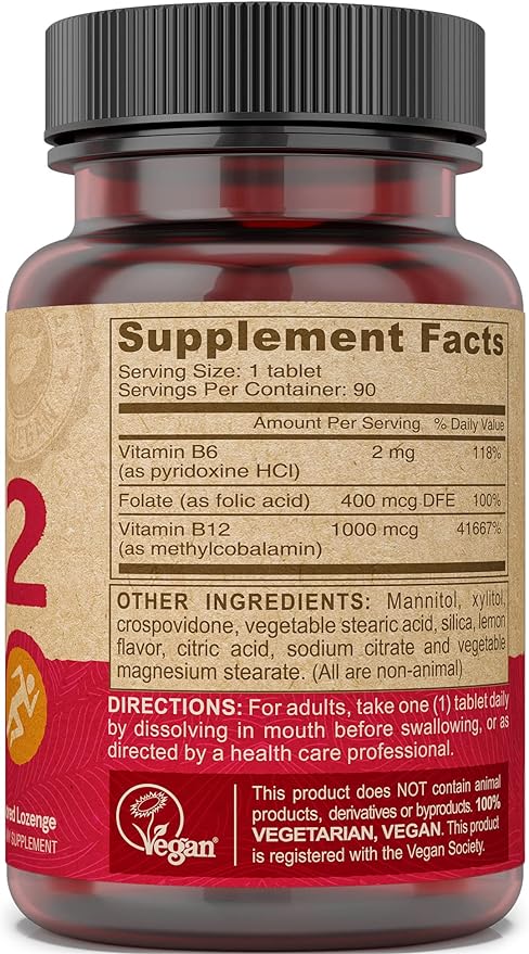 DEVA Vegan Vitamin B12 Fast Dissolve Supplement 1000 Mcg B12, Folic B6 - 90 Dissolvable 2-pack