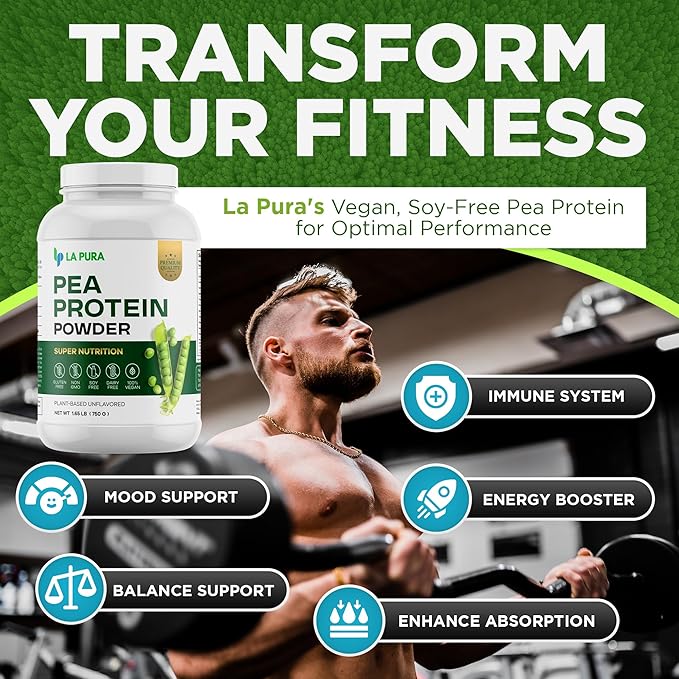 LaPura 100% Vegan Pea Protein Powder 1.65LB, Unflavored 20g Protein,
