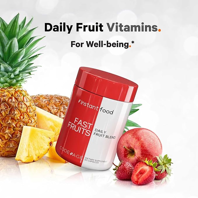 Codeage Instantfood Fast Fruits, Over 15 Fruits Powders Equivalent All-in-One, Vegan Daily Whole Food Vitamins - Berries, Antioxidant Polyphenols & Bioflavonoid Multivitamin, Non-GMO, 90 Capsules